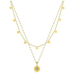 Collar Acero Dorado Argyor-MRM  (AC)432105 Cadena Doble Con Colgante Turquesa
