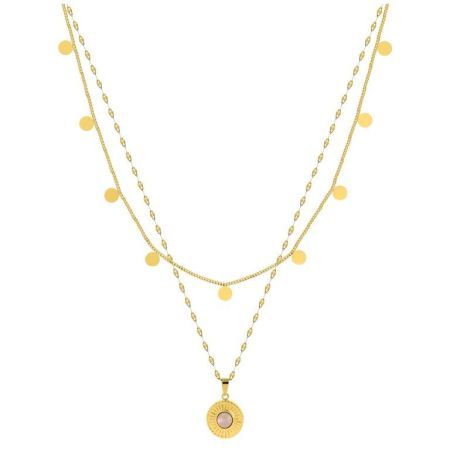 Argyor-MRM (AC)432106 Gold Steel Necklace Double Chain with Purple Pendant