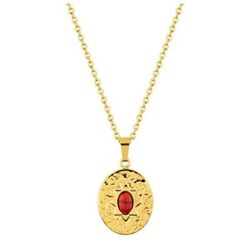 Collar Acero Dorado Argyor-MRM  (AC)432121 Cadena Con Colgante Rojo