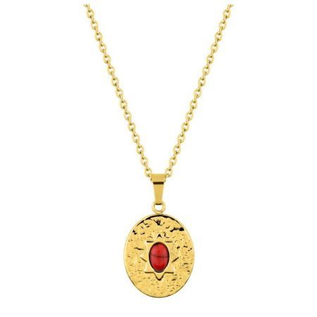 Collar Acero Dorado Argyor-MRM  (AC)432121 Cadena Con Colgante Rojo
