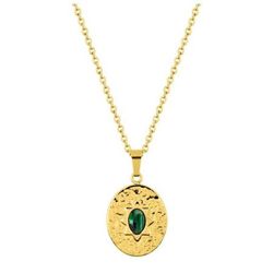 Collar Acero Dorado Argyor-MRM  (AC)432123 Cadena Con Colgante Verde