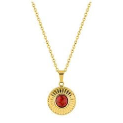 Collar Acero Dorado Argyor-MRM  (AC)432129 Cadena Con Colgante Rojo