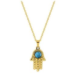Collar Acero Dorado Argyor-MRM  (AC)432135 Cadena Con Mano Fátima Azul