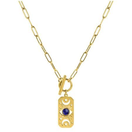 Argyor-MRM (AC)432141 Colar com Corrente de Aço Dourado e Olho Azul