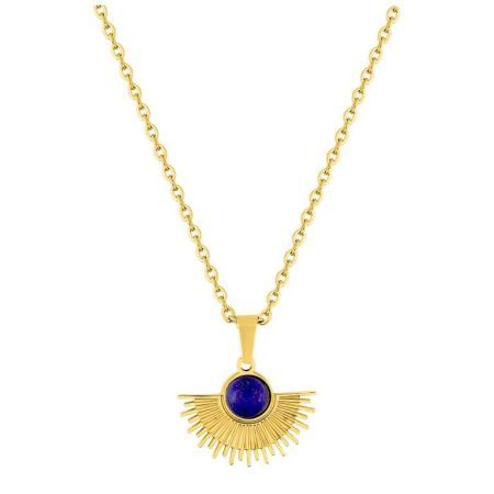 Colar de aço dourado com corrente de leque azul Argyor-MRM (AC)432144