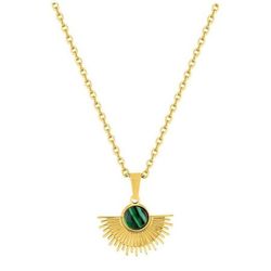 Collar Acero Dorado Argyor-MRM  (AC)432146 Cadena Con Abanico Verde