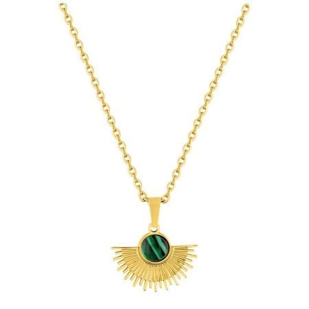 Argyor-MRM (AC)432146 Gold Steel Necklace with Green Fan Chain