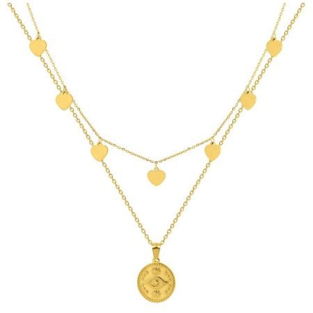 Collier double chaîne en acier doré avec pendentifs Argyor-MRM (AC)432154