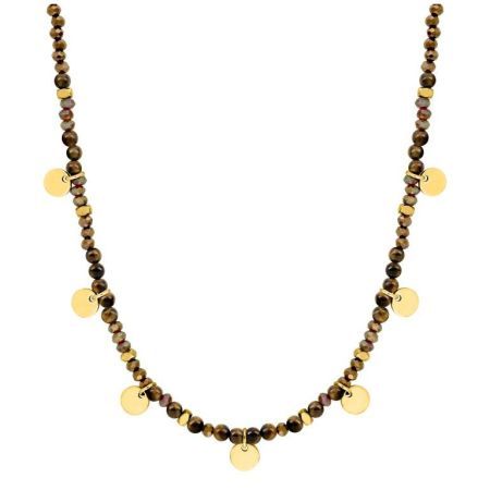 Colar de aço dourado com pedras marrons e pingentes Argyor-MRM (AC)432203
