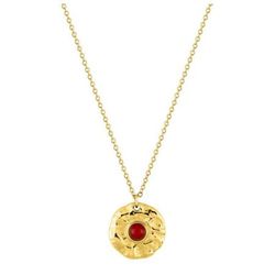 Collar Acero Dorado Argyor-MRM  (AC)432209 Cadena Con Colgante Rojo