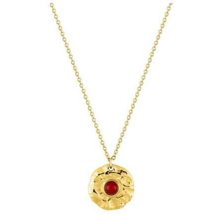 Collar Acero Dorado Argyor-MRM  (AC)432209 Cadena Con Colgante Rojo