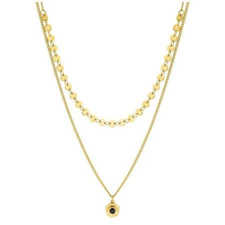 Colar de aço dourado Argyor-MRM (AC)432220 com corrente dupla e pingente