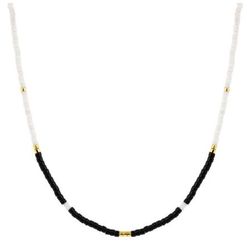Collar Acero Dorado Argyor-MRM  (AC)432279 Cadena Con Piedras Negras Bicolor Blancas