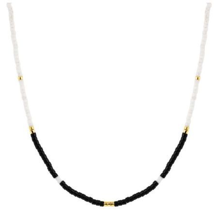 Collar Acer Daurat Argyor-MRM (AC)432279 Cadena Amb Pedres Negres Bicolor Blanques