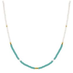 Collar Acero Dorado Argyor-MRM  (AC)432280 Cadena Con Piedras Turquesas Bicolor Blancas