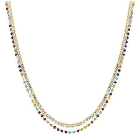 Collar Acero Dorado Argyor-MRM  (AC)432283 Cadena Con Piedras Multicolor y Circonitas