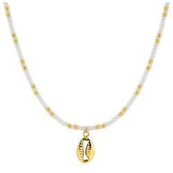 Collar Acero Dorado Argyor-MRM  (AC)432289 Cadena con Piedras Blancas y Concha
