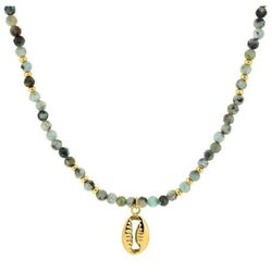 Collar Acero Dorado Argyor-MRM  (AC)432290 Cadena con Piedras Verdes y Concha