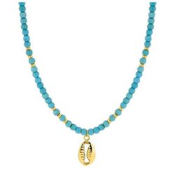 Collar Acero Dorado Argyor-MRM  (AC)432291 Cadena con Piedras Azules y Concha