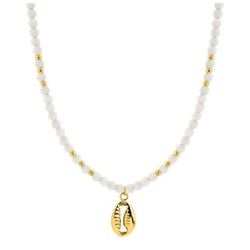 Collar Acero Dorado Argyor-MRM  (AC)432292 Cadena con Piedras Blancas y Concha