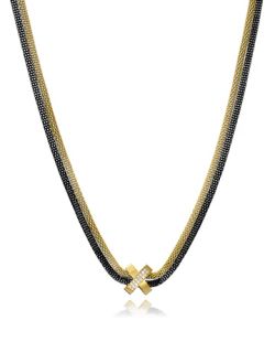 Collar Acero Dorado Bicolor Negro Viceroy 75412C01010 Doble Esterilla Redonda Con X Circonitas
