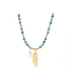 Colgante Acero Dorado Liska Mujer SHA213CL Pluma Piedra Azul