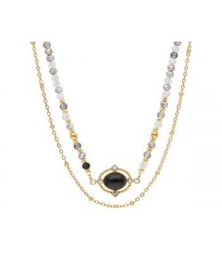 Colgante Acero Dorado Liska Mujer SHA214CL Piedras Naturales Negras