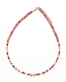 Collar Acero Dorado Mujer CAS0020DORD Piedras Minerales Rodonita