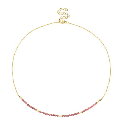 Collar Acero Dorado Mujer 39+5cm CAS0051DOPT Piedras Minerales Turmalina Rosa