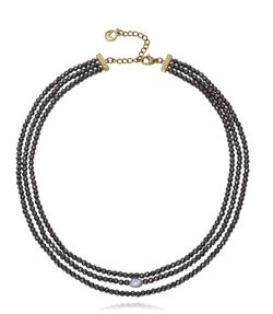 Collar Acero Dorado Viceroy Mujer 75454C01010 Triple C. Piedras Hematita & Perla Barroca