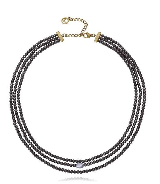 Collar Acero Dorado Viceroy Mujer 75454C01010 Triple C. Piedras Hematita & Perla Barroca