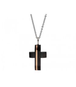 Collar Acero Liska Hombre 84BA1405CD Cruz Negra Bicolor Rosa