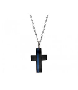 Collar Acero Liska Hombre 84BA1406CD Cruz Negra Bicolor Azul