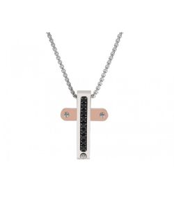 Collar Acero Liska Hombre 86CD256 Cruz Acero Bicolor Negra