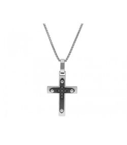 Collar Acero Liska Hombre 86CD259 Cruz Acero Bicolor Negra