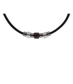 Collar Acero Liska Hombre NAT070CL Piel Negra Madera