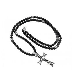 Liska Herren Stahl Halskette RB079CL Onyx Kreuz Totenköpfe