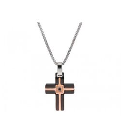 Collar Acero Negro Bicolor Rosa Liska Hombre 86CD294-R Cruz