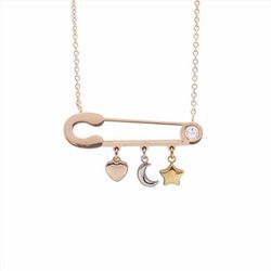 Collar Acero Rosa N15453 Imperdible Con Corazón Estrella Y Luna