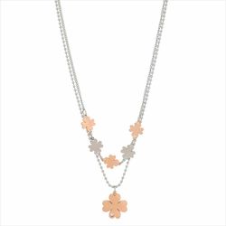 Collar Acero Sovrani AV0533 2 Cadenas Con Treboles Rosa Bicolor Acero