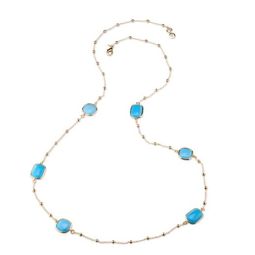 Bronze Necklace 100cm Sovrani J7935 Paulette Golden Turquoise Cat's Eye