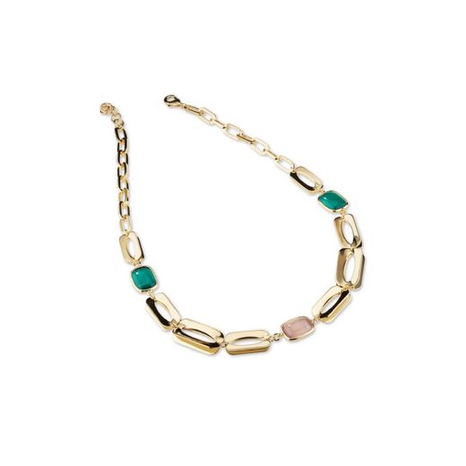 Bronze Necklace 45+5cm Sovrani J8755 Golden Maroon Green Stones