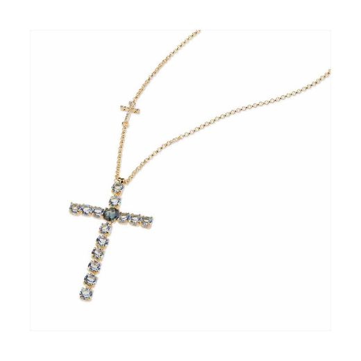 Collana in bronzo 80+3cm Sovrani J9641 Croce in oro Zirconi blu Ottone