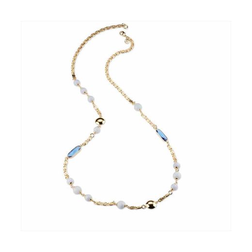 Colar de Bronze 90cm Sovrani J8521 Flor Cristal Azul Dourado