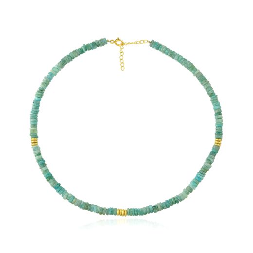 Collar Bronce Dorado Mujer CBM0013DOAQ Piedras Minerales Aquamarina