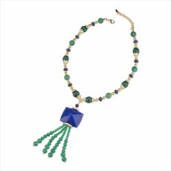 Collar Bronce Dorado Sovrani Mujer J11484 Piedras azules Bicolor Verdes 42+6cm