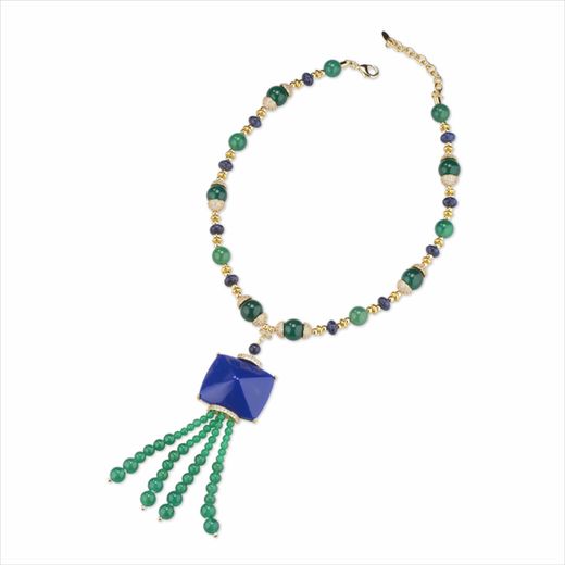 Collar Bronce Dorado Sovrani Mujer J11484 Piedras azules Bicolor Verdes 42+6cm