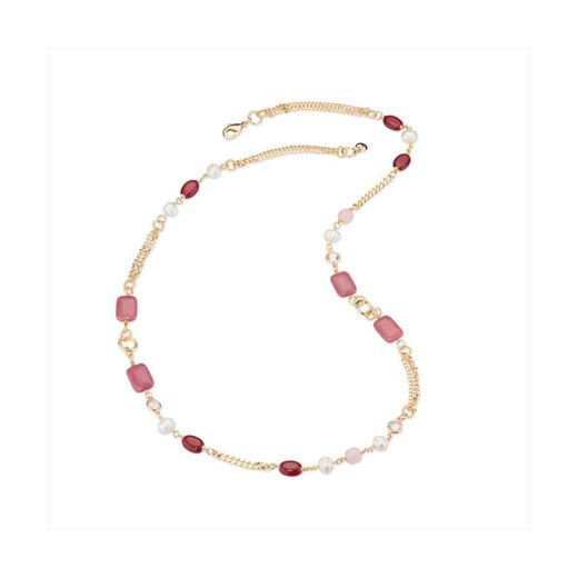 Collar Bronce Dorado Sovrani Mujer J12400 Perlas & Piedras Rosa Bicolor Rojas 86cm
