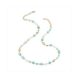 Collar Bronce Dorado Sovrani Mujer J12404 Piedras Turquesa y Perlas 88cm