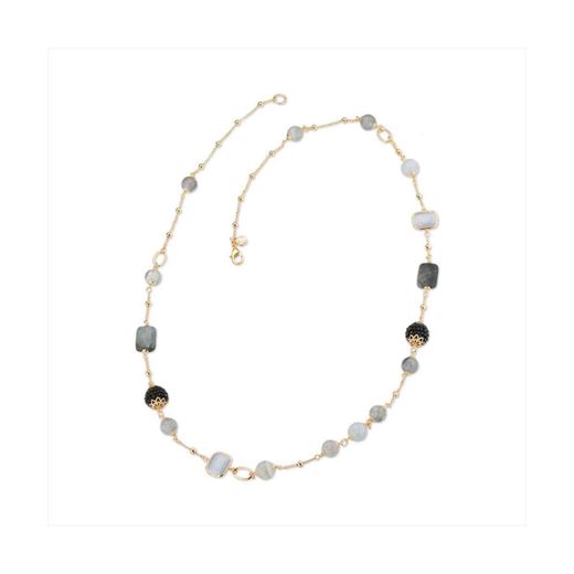 Collar Bronce Dorado Sovrani Mujer J12446 Piedras Grises y Perlas 88cm